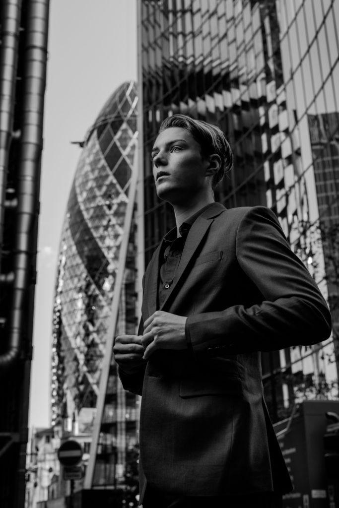 Portrait Photography by Gherkin and Lloyds buildings in London