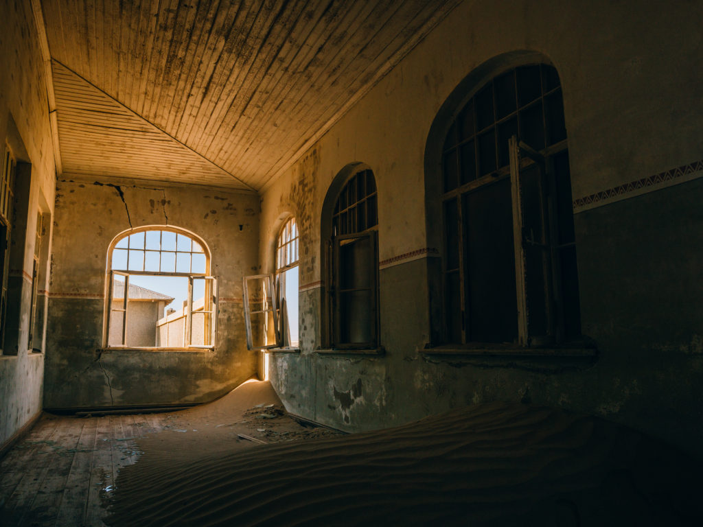 Deserted places covered in sand